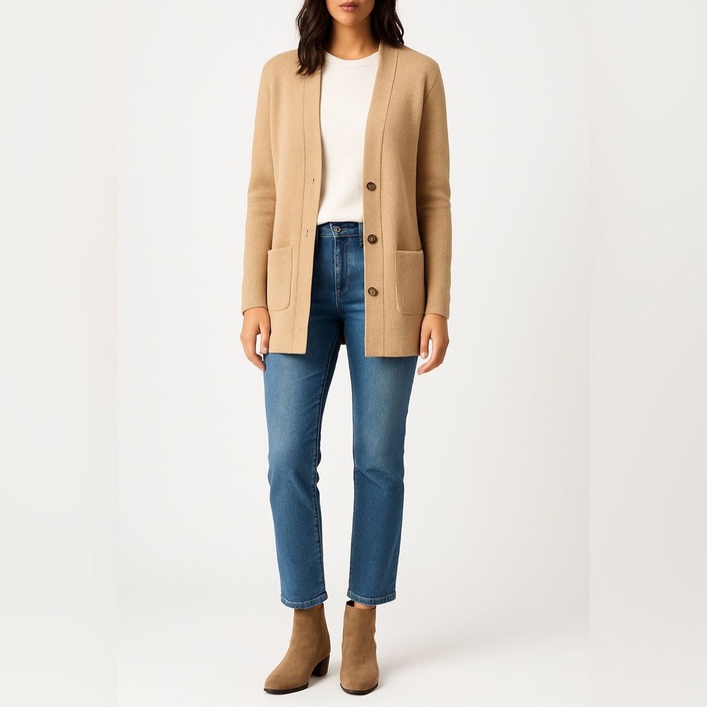 Neutral knit button down layering cardigan S smart casual cozy capsule oldmoney